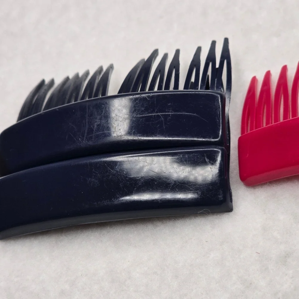 Vintage France Hair Side Tuck Combs Navy Blue Raspberry Plastic Accessory